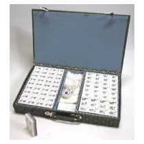 Mah-jong szett, zöld selyem dobozban