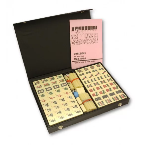 Mah-jong szett fekete vinyl kofferben