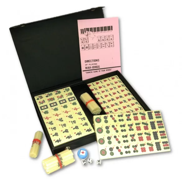 Mah-jong szett fekete vinyl kofferben