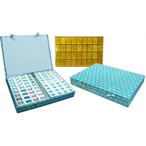 Mah-jong szett fehér-zöld, textil dobozban