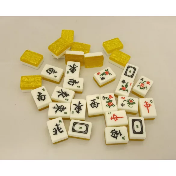 Mah-jong szett fehér-zöld, textil dobozban