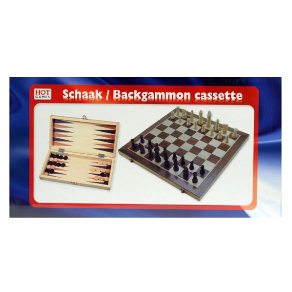Sakk, dáma, backgammon készlet lakkozott fából