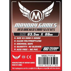 Kártyavédő tok - (80 db) Piros - 66 mm x 91 mm - Mayday Games MDG -7141