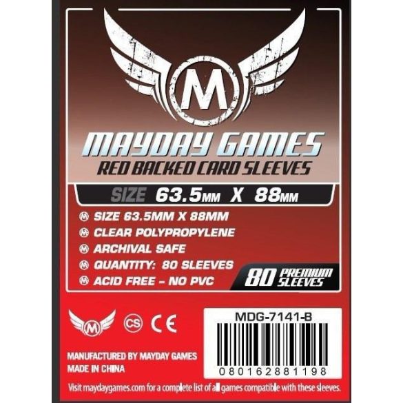 Kártyavédő tok - (80 db) Piros - 66 mm x 91 mm - Mayday Games MDG -7141