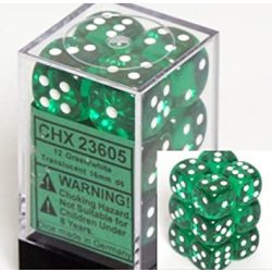Dobókocka - hat oldalú - 12 darabos - zöld (Chessex)