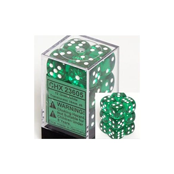 Dobókocka - hat oldalú - 12 darabos - zöld (Chessex)