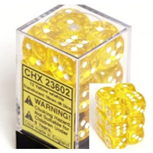 Dobókocka - hat oldalú - 12 darabos - citromsárga (Chessex)