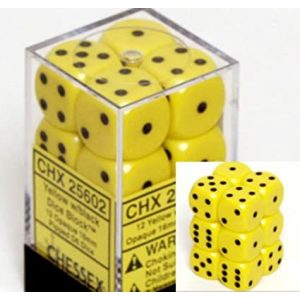 Dobókocka - hat oldalú - 12 darabos - teli citromsárga (Chessex)