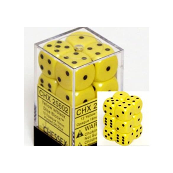 Dobókocka - hat oldalú - 12 darabos - teli citromsárga (Chessex)