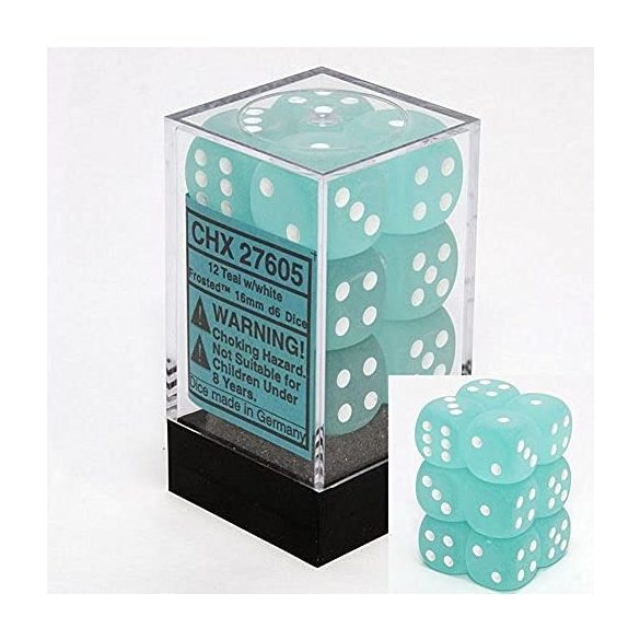 Dobókocka - hat oldalú - 12 darabos - fagyos türkiz kék (Chessex)